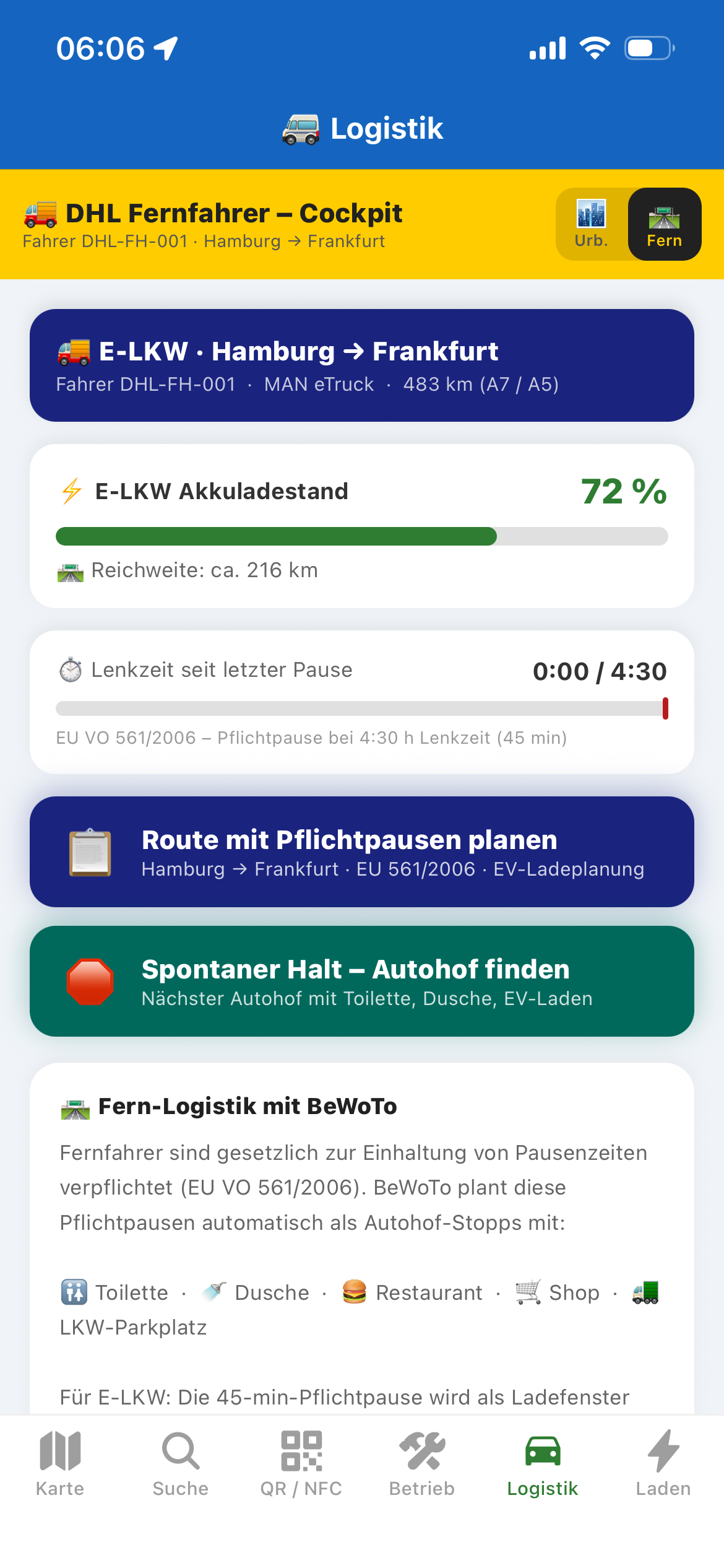 Fernverkehr: Startbildschirm