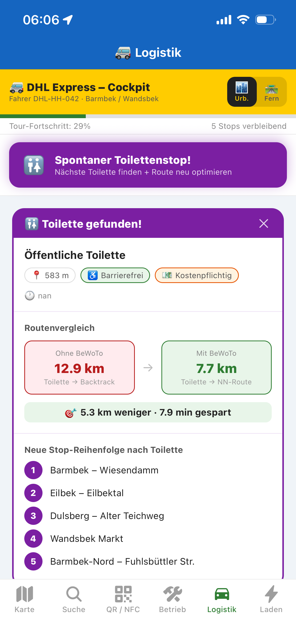 Last Mile: Toilettenstopp optimiert
